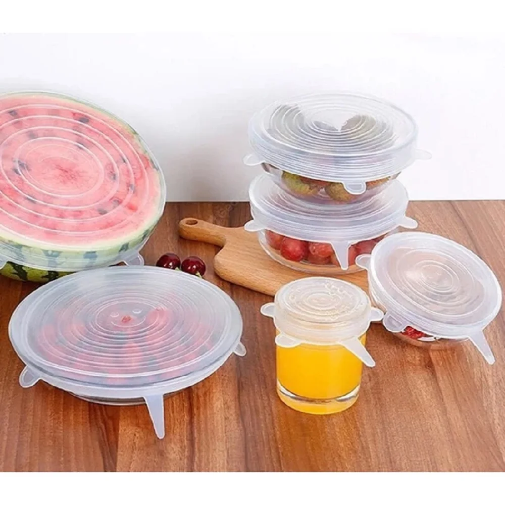 6pcs stretch lids reusable silicone food cover keep fresh storage transparent universal for bowl pot plates caps 6 sizes free global shipping