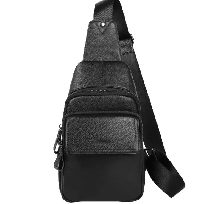 

New 100% Cowhide Leather Casual Fashion Cross body Chest Bag men's leather bag USB Charging Travel Shoulder Bag Day pack Male