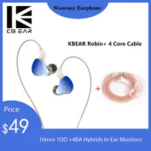 KBEAR Robin  Earphone 10mm 1DD +4BA Hybrids In-Ear Monitors Wired Hifi 2PIN Headphones Headset Earbuds  Music Bass kbear robin