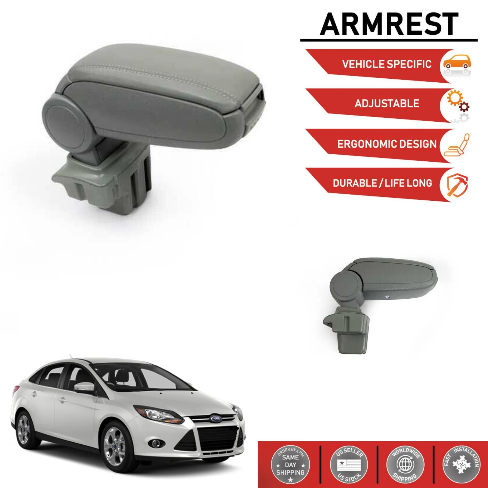 

FOR FORD FOCUS 3 HB 5D/SD 2010-2014 ARMREST GRAY USB'Lİ CENTER CONSOLE STORAGE ARMREST BOX ACCESSORY