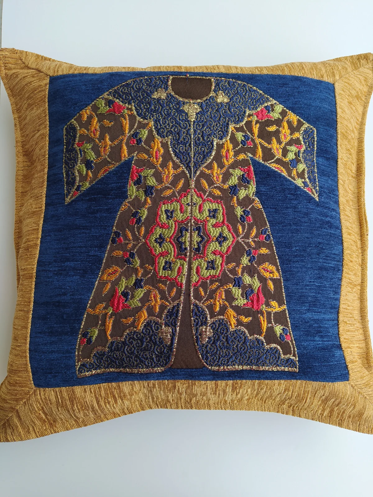 

Turkish Blue Kaftan Cushion Cover Two-Sided Zippy Anatolian Kilim Style 40x40cm Autthentic Made in Turkey