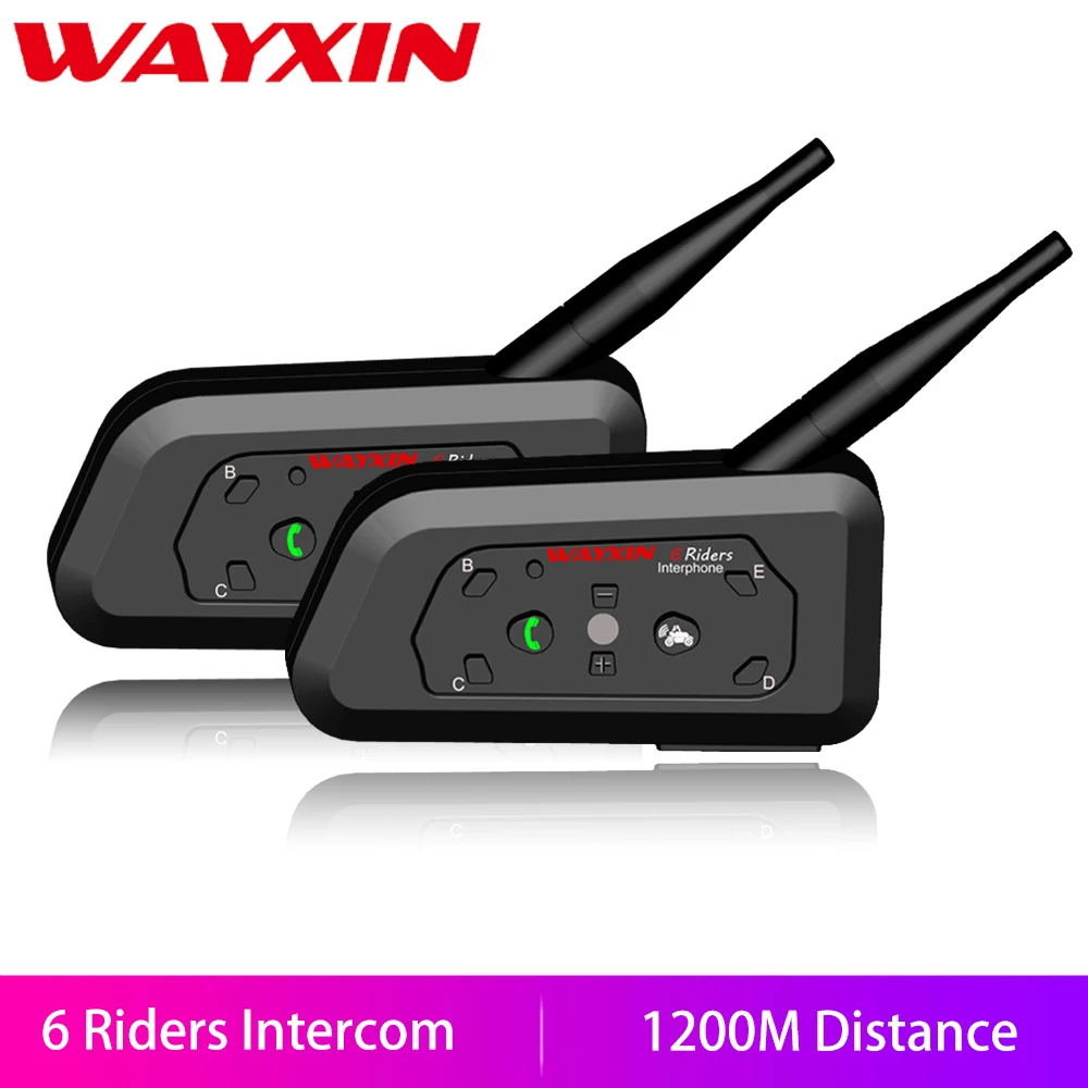 WAYXIN мотоцикл Bluetooth домофон 2 шт шлем домофон до 6 всадников 1200 м беспроводной водонепроницаемый переговорные гарнитуры R6