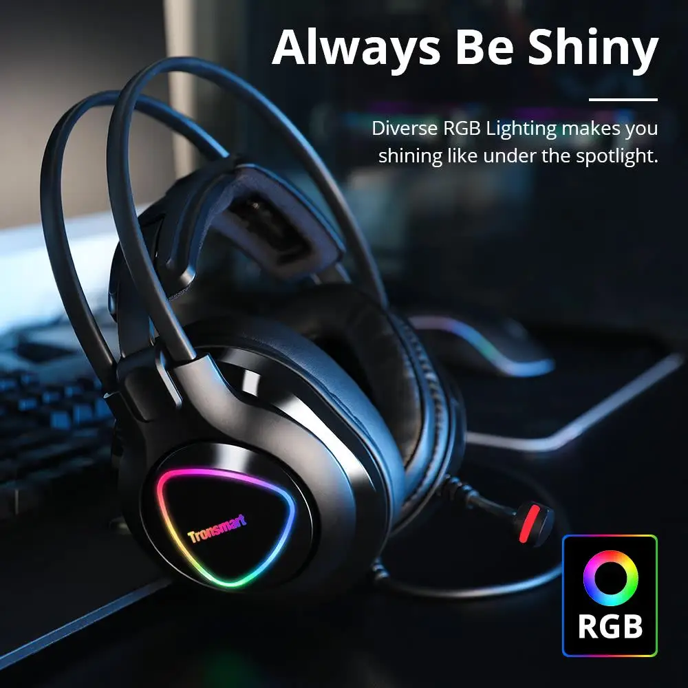 Tronsmart Glary Alpha проводные наушники PS4 игровая гарнитура геймер с микрофоном для ПК RGB