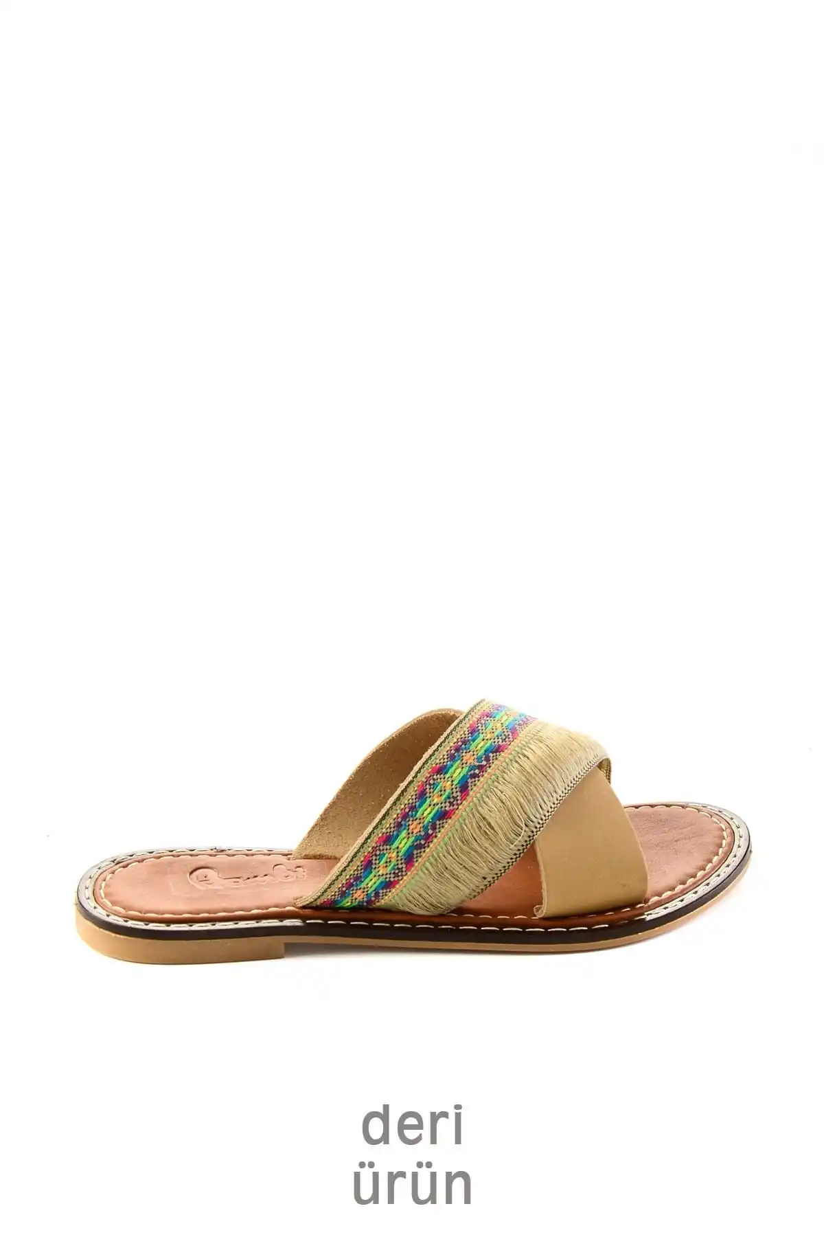 Bambi/Бежевые женские шлепанцы из натуральной кожи H0602808203 | Обувь