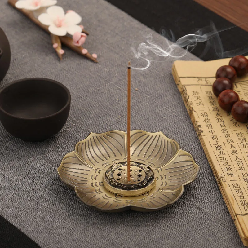 

Alloy Incense Burner Stick Holder Buddhism Lotus Line Incense plate Sandalwood Coil Base Temples Yoga Studios Home Decoration