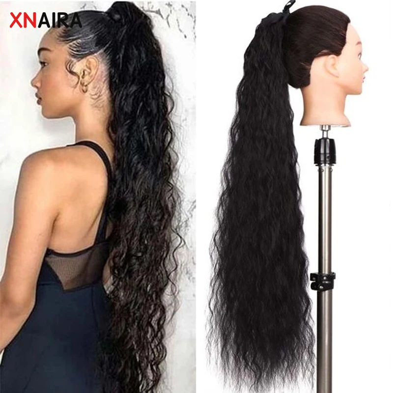 

XNaira Synthetic Women's Ponytail Long Wavy Hair Extension Clip In Pony Tail Wrap Around Black Blonde Heat Resistant Fiber
