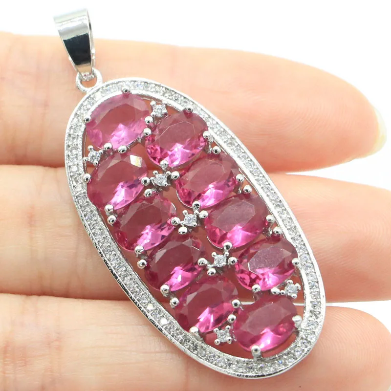 

52x22mm Stunning 5.1g Pink Tourmaline White Sapphire CZ Bridal Jewelry Hot Selling Silver Pendant
