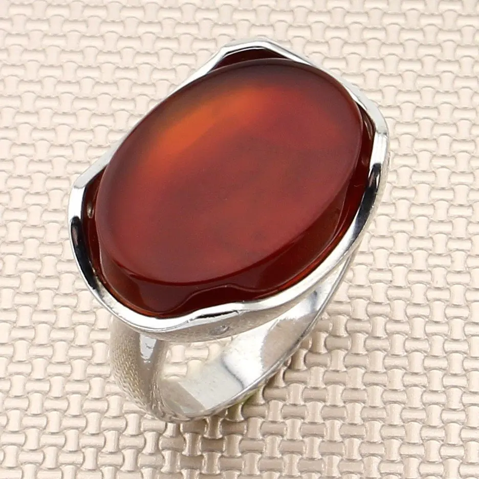 Bague en argent regardé 925 pour homme, pierre d'agate rouge nardroite unie, petit doigt, fabriqué en Turquie, solide