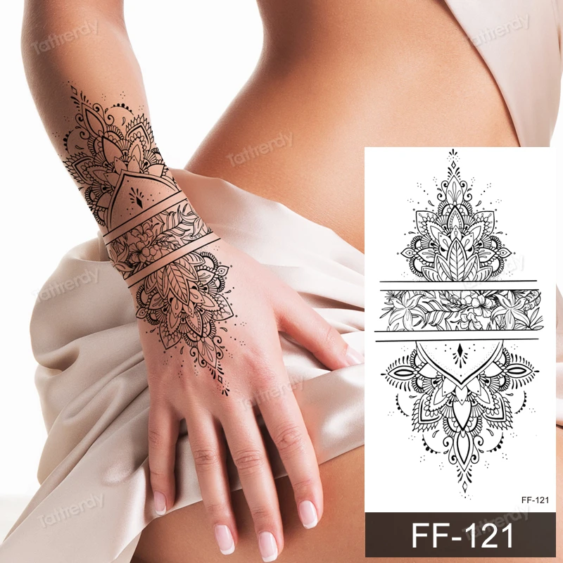 

black lace temporary tattoo stickers women lotus flower fake henna tattoo body art underboob breast sexy tatoo for woman girls
