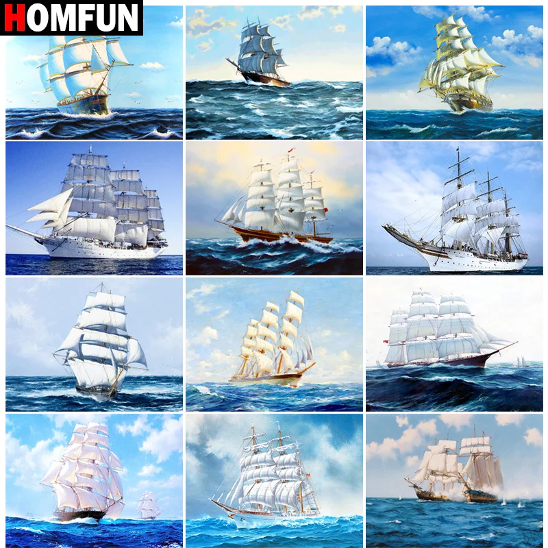 

Алмазная картина HOMFUN «корабль по морю», вышивка из смолы 5D, для творчества, ручная работа, вышивка крестиком, подарок