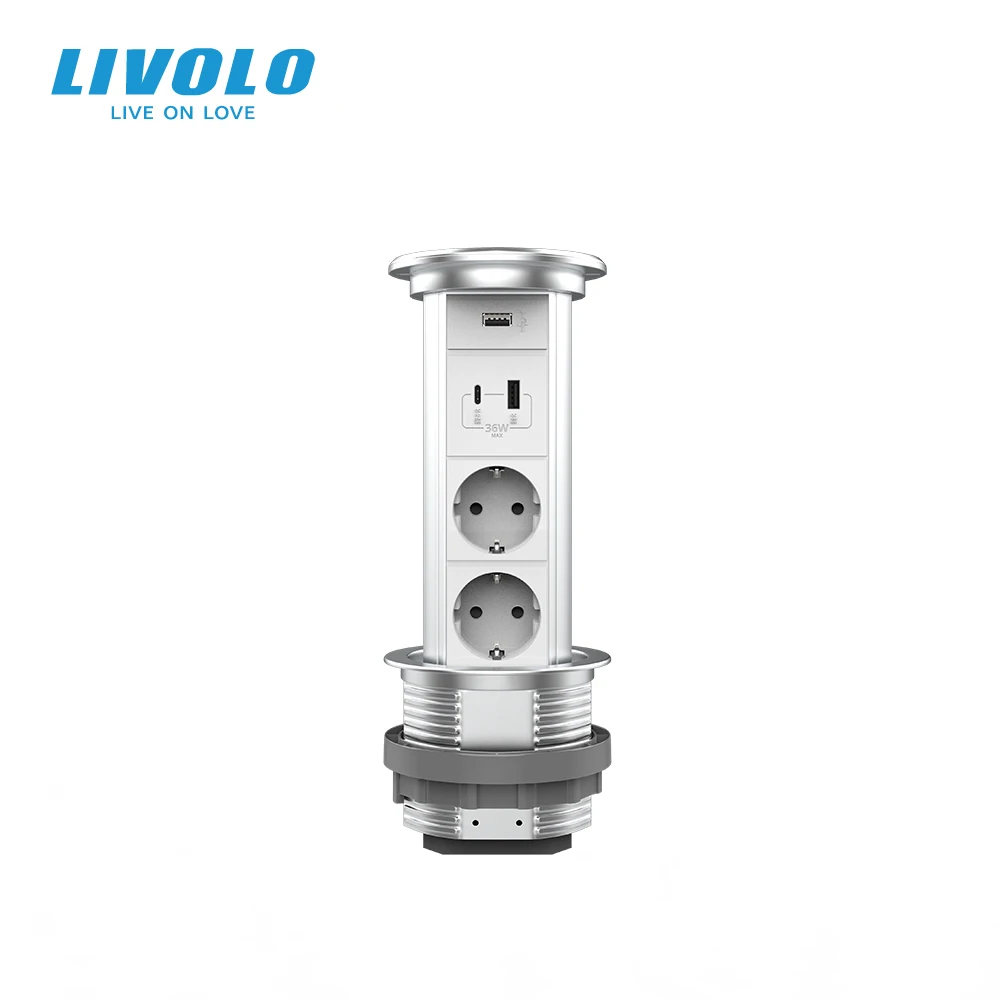 Выдвижная розетка LIVOLO USB-порт водонепроницаемость IP44 ручная вытяжная скрытая для