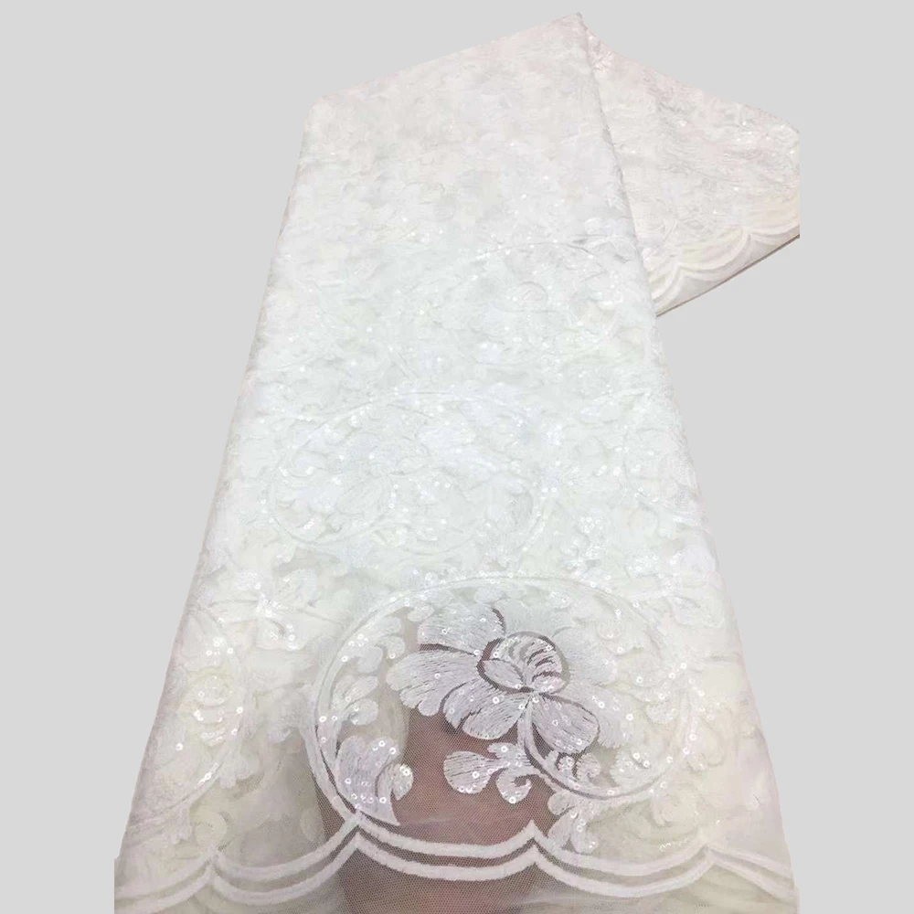 

Sinya Embroidered Sequence African Lace Fabric 2022 High Quality Lace White Sequins French Mesh Dress Lace 5 Yards