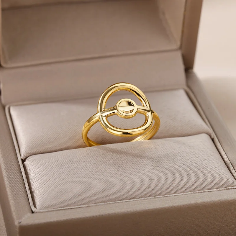 

Geometric Round Rings For Women Stainless Steel Gold Plated Finger Ring 2022 Korean Fashion Wedding Jewelry Gift Bijoux Femme