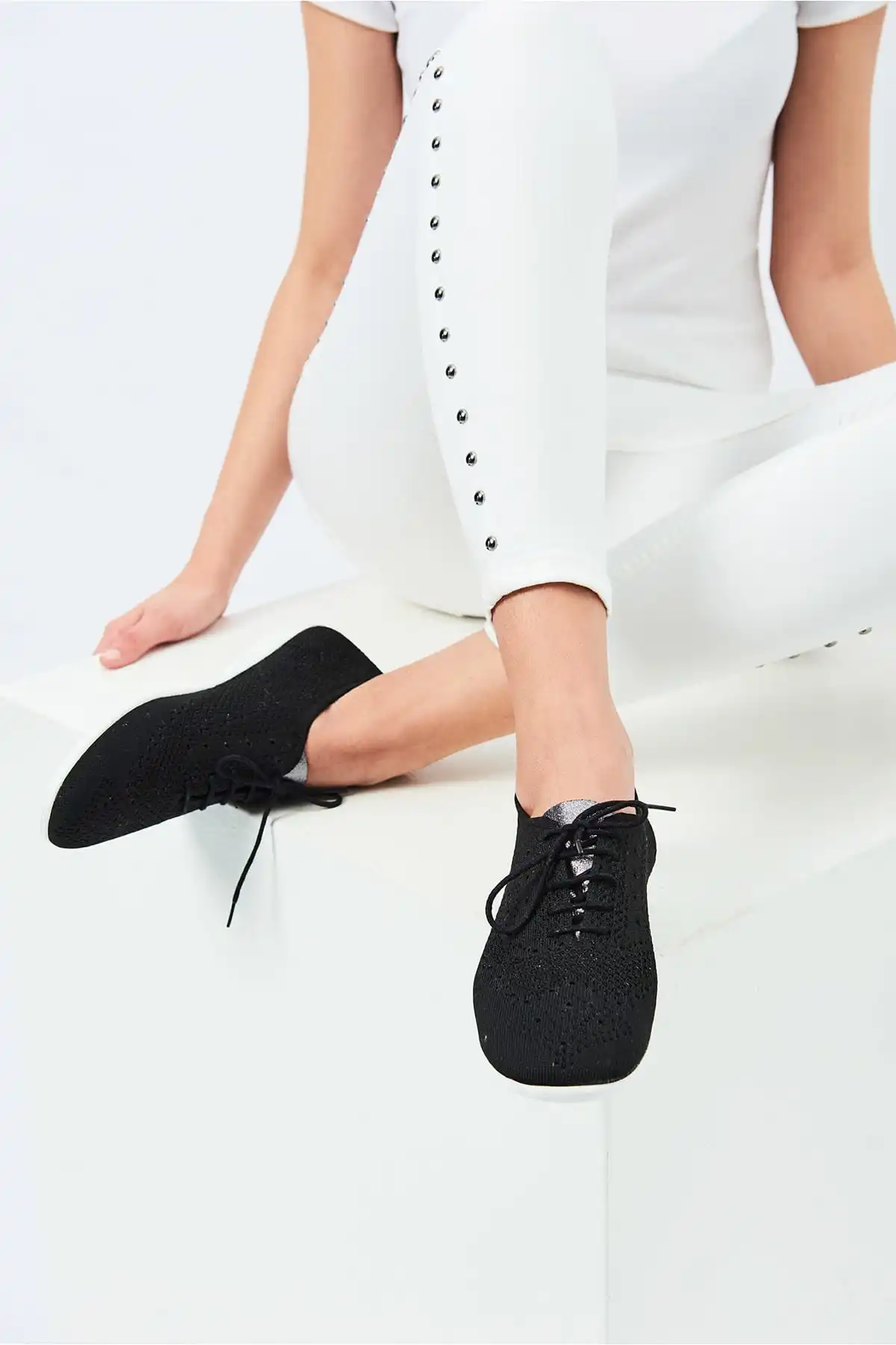 Черные женские кроссовки с жемчугом 120130008883|Женские и кеды| |