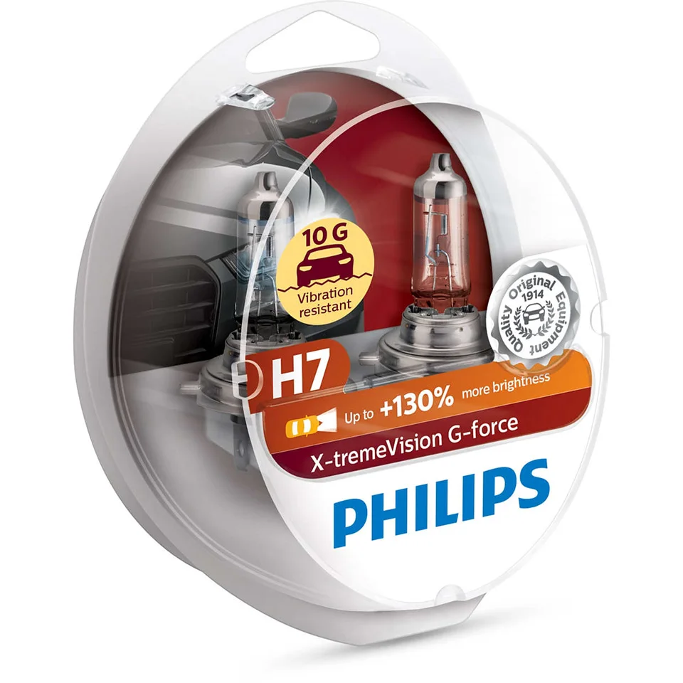 Комплект галогенных ламп Philips H7 12V 55W x-tremevision G-Force с цветовой температурой 3500K [Philips 12972xvgs2] включен.