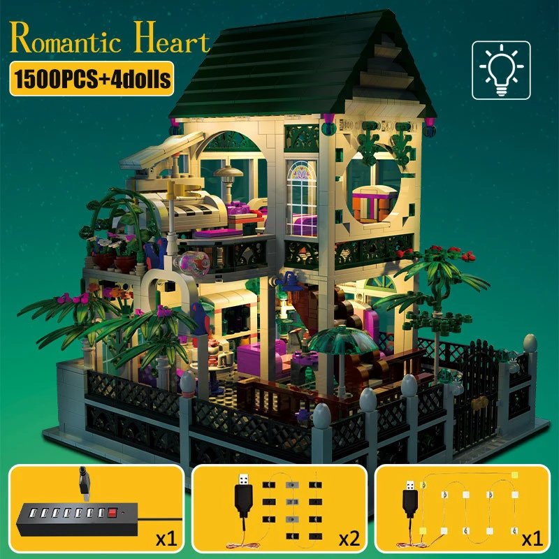 

MOC Idea Princess Flowers Dream Castle House Model Building Block Street View With Light Bricks Children Kids Toys Gifts
