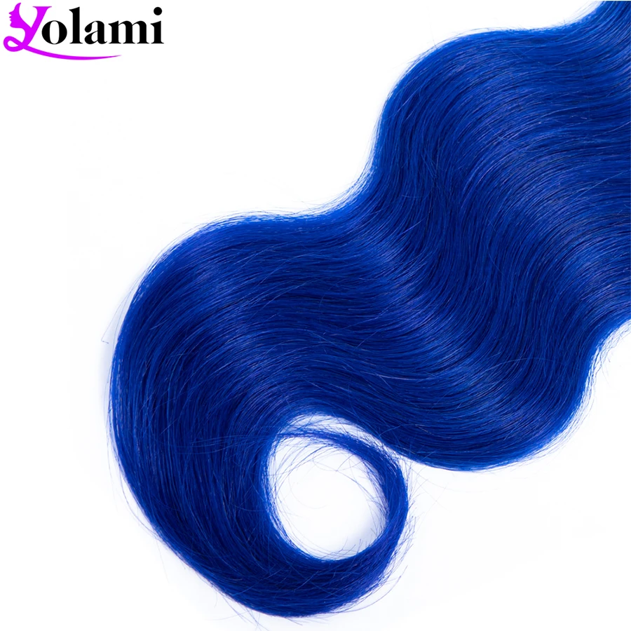 

Yolami Brazilian Body Wave Hair Extensions 3 Bundles Ombre Pre Colored 1B/Dark Blue Remy Hair 8-24inch Human Hair Weave Bundles