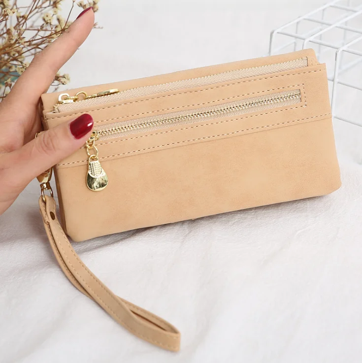 

Fashionable retro frosted Mosaic solid color ladies long clutch bag large capacity multi-card lady purse