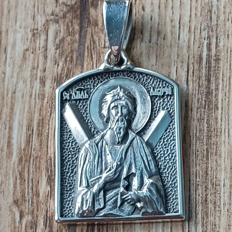 Серебряная нательная икона «Андрей Первозванный». Православное серебро. Сделано в России.