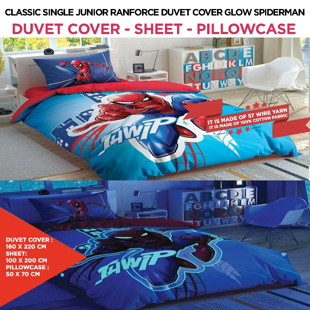 

Duvet Cover Pillowcases Bed Sheet Set Kids Teenager Cotton Bedroom Spiderman Light City Glow Decoration Oeko-Tex Quality