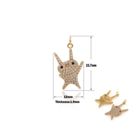 gold plated cubic zirconia cat pendant necklace jewelry making bracelet diy handcraft cute animal charm girl gift