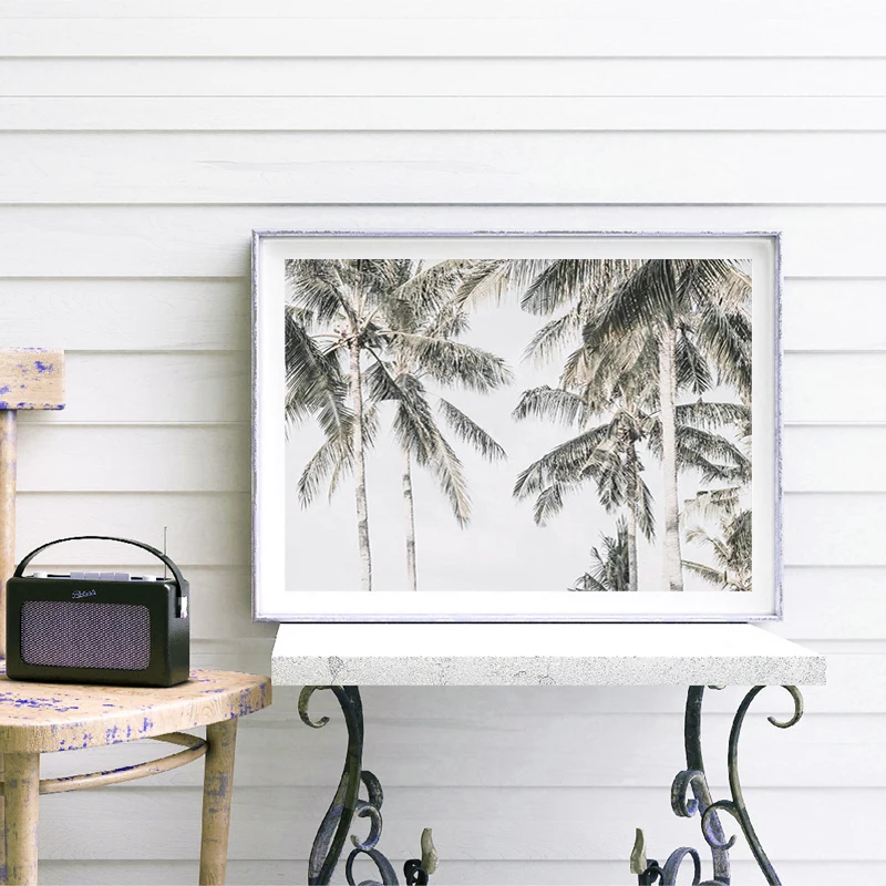 

Palm Trees Black White Photo Poster Summer Wall Art Canvas Print Coastal Tropical Landscape Painting Picture Living Room Decor