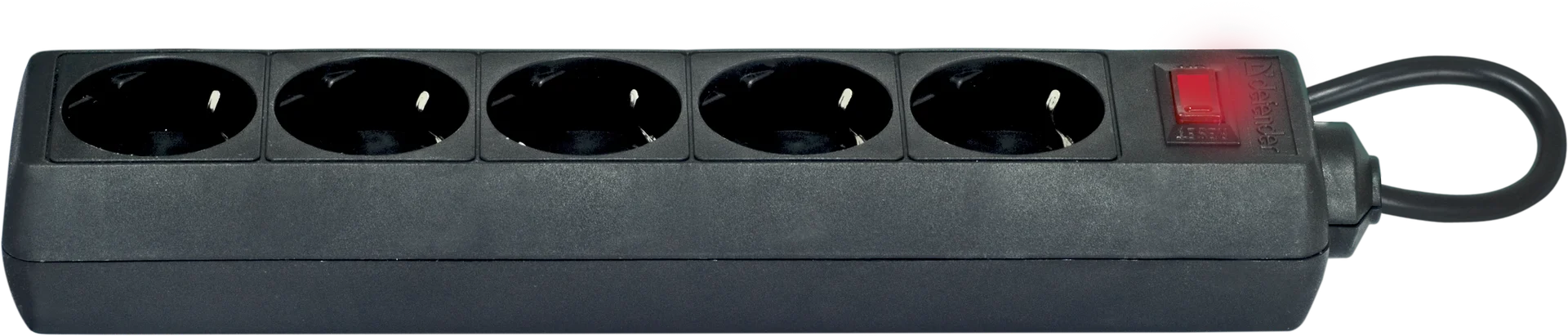 Сетевой фильтр-удлинитель Defender 5 розеток с заземлением 1.8/3/5 метра белый/черный |