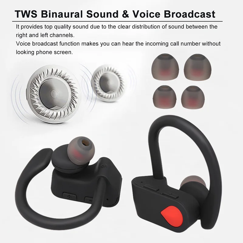 LY-20 TWS БЕСПРОВОДНЫЕ стереофонические bluetooth-наушники наушники с ушками спортивные наушники bluetooth-гарнитура с микрофоном для всех смартфонов