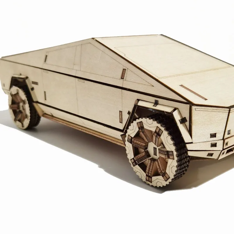 

Hot New DIY Wooden Tesla Cybertruck Model Pickup Car 33 cm Small Special Linden Tesla Toy Gold Model Cybertruck Model