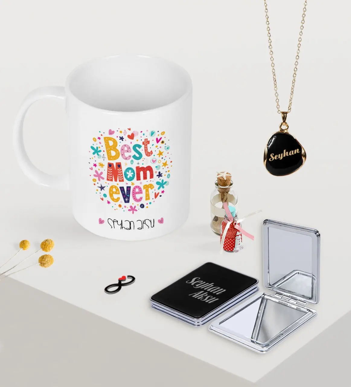 Персонализированные лучшие матери кружка зеркало и черная эмаль ожерелье Seti-5 |