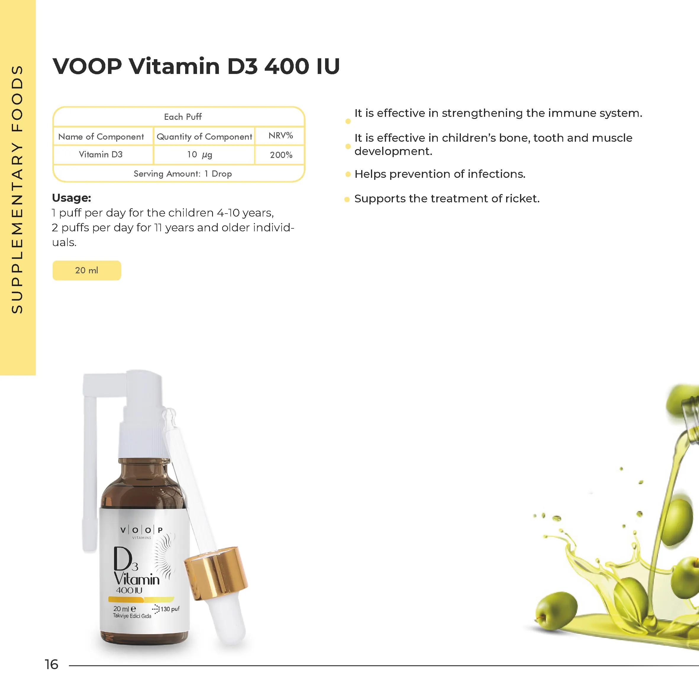 

VOOP Vitamin D3 400 IU Drops Spray 20 ml potent antioxidant support immune sağlık 20 ml body bone strengthening protection