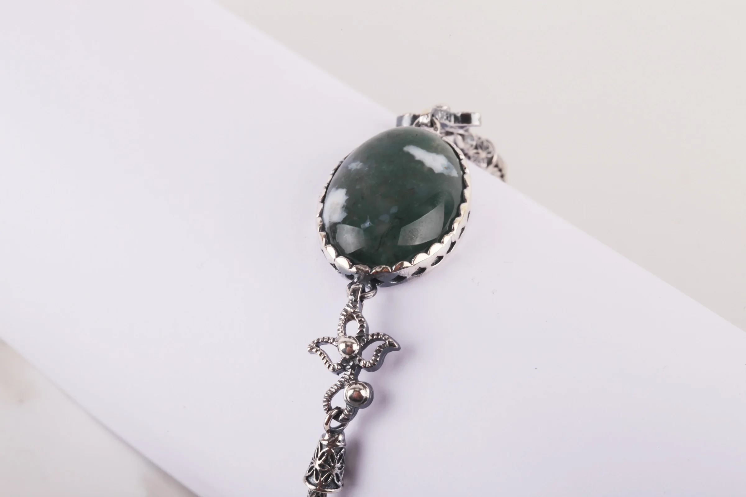 

UM US JEWELRY Mossy Agate Gemstone 925 Sterling Silver Bracelet