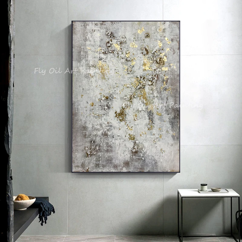 

Абстрактная простая Толстая картина, серый холст, большой размер, 100% ручная роспись маслом, без рамки, искусство на холсте, Украшение стен