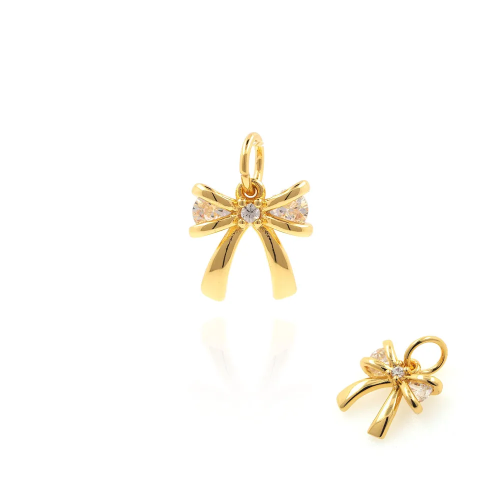 

Gold Bowknot Necklace Bowknot Charm Micropavé CZ Bowknot Jewelry DIY Jewelry Making Accessories 13x9.7x3.2mm