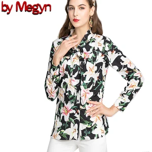 Женская офисная блузка Megyn, черная, кремовая, розовая с длинным рукавом и принтом в виде Розы