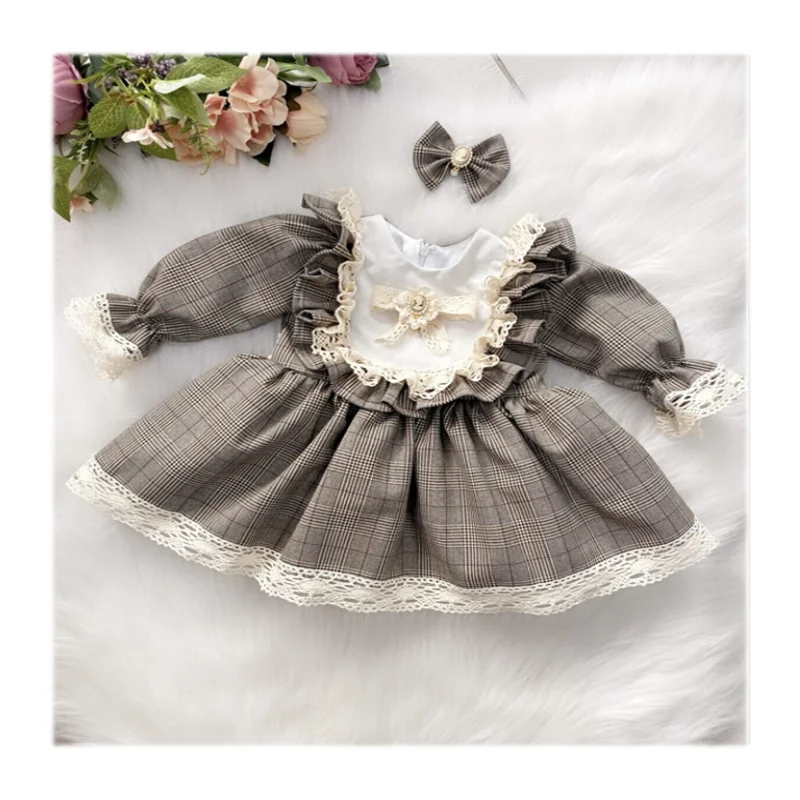 

Baby Girl Dress Plaid Vintage Long Sleeve Girl Dress Special Occasion Girl Dress 2 pcs Cotton Fashion Special Occasion Wear