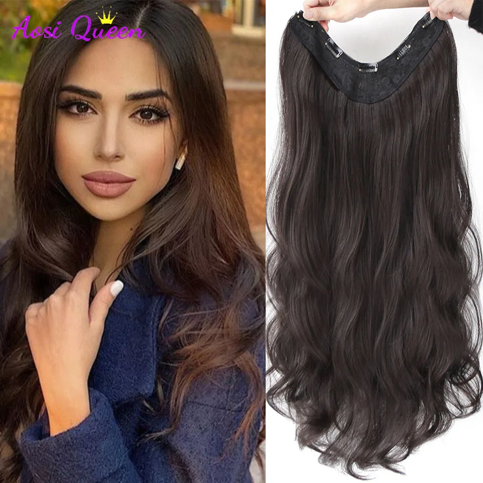 

Synthetic Natural Synthetic Halo Hair Extensions No Clip In Artificial Fake Ombre Blonde Brown Black Pink Wavy False Hair Piece