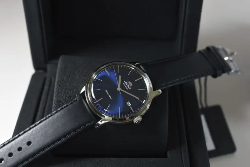 Мужские автоматические часы Orient Bambino FAC0000DD синий циферблат кожаный ремешок