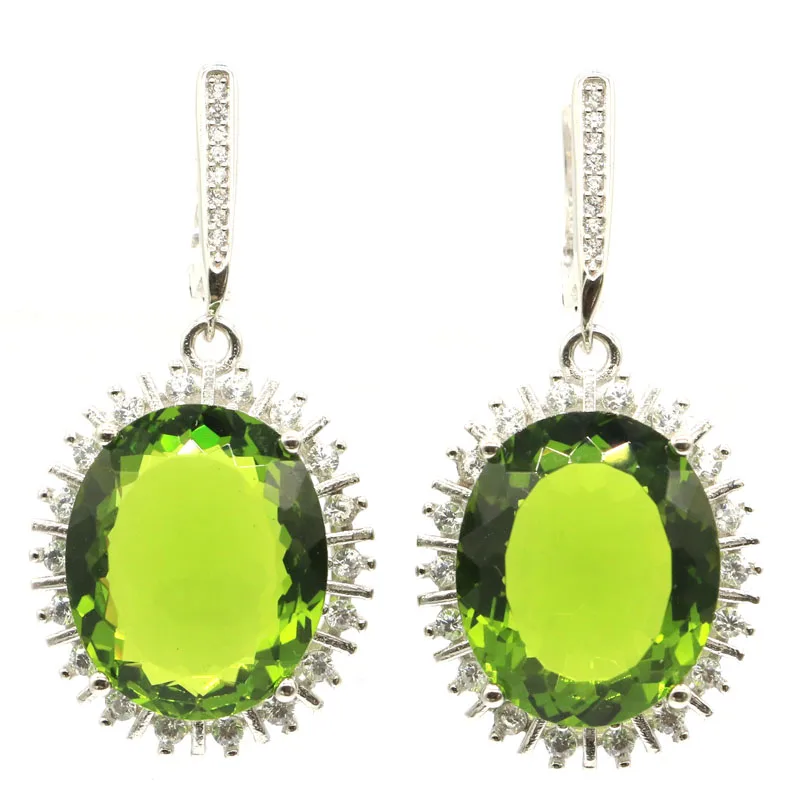 Женские серьги из серебра 12 5 пробы с овальным кунцит зеленого перидота 40x20 мм 18x15