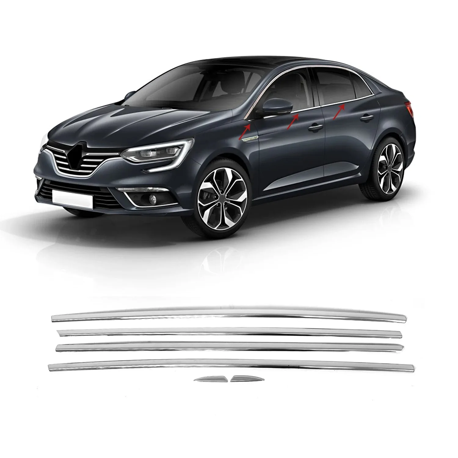 

Хромированная оконная рама Renault Megane 4 Sedan, 6 шт., нержавеющая сталь (2016-)