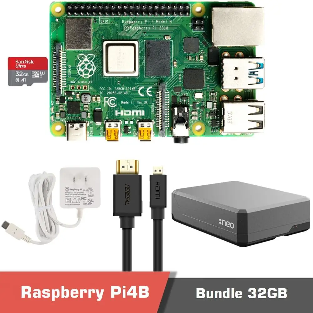 Raspberry Pi 4 8 ГБ с необходимыми аксессуарами Argon NEO чехол 1 м Micro HDMI к Sandisk адаптер