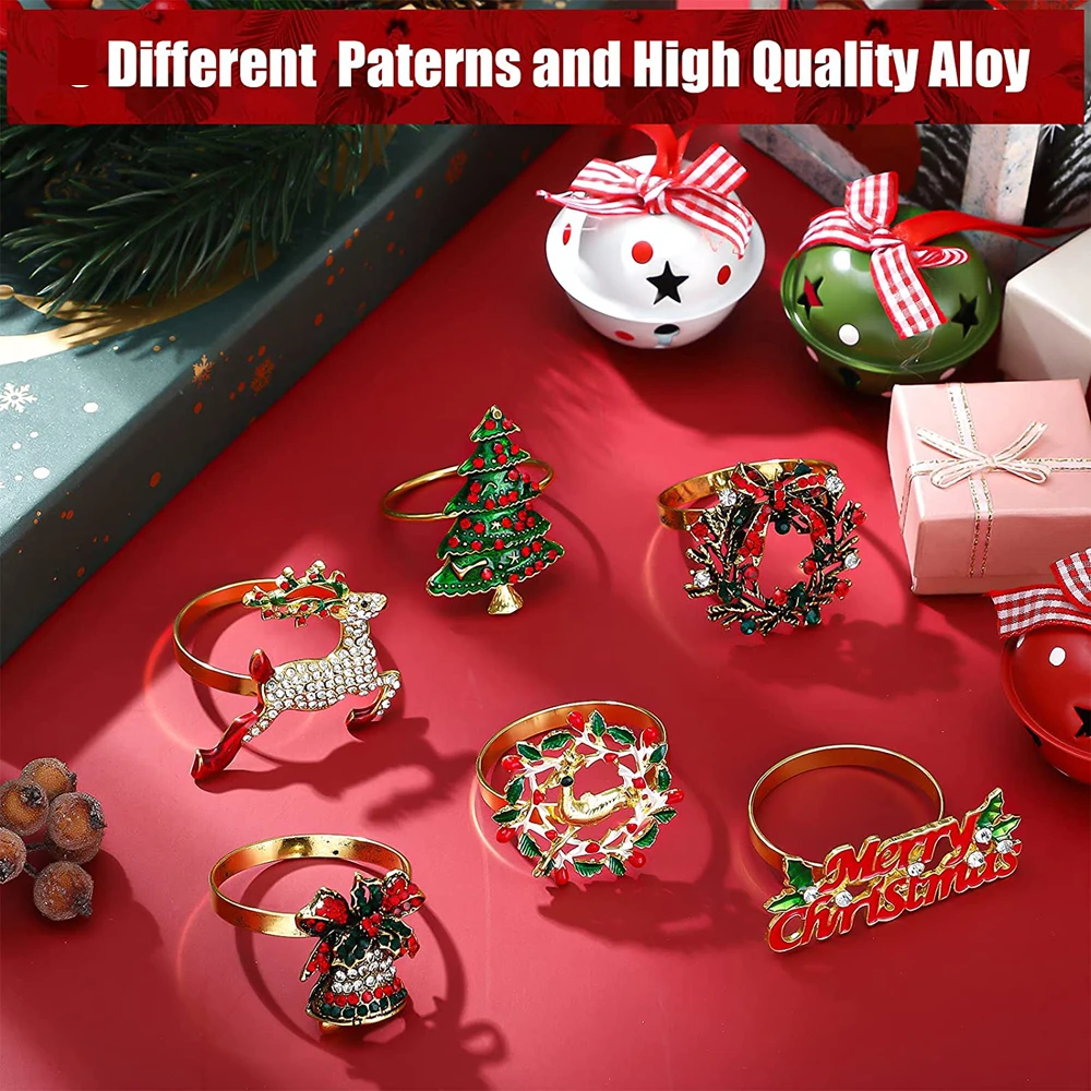 

Рождественские кольца-держатели для салфеток, Рождественское украшение для стола для дома, металлическое кольцо из ткани, свадебная поддер...
