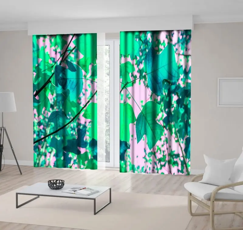 

Curtain Colorful Autumn Leaves Tree Branch Forest in Sunny Day Outdoor Nature Photo Green Blue
