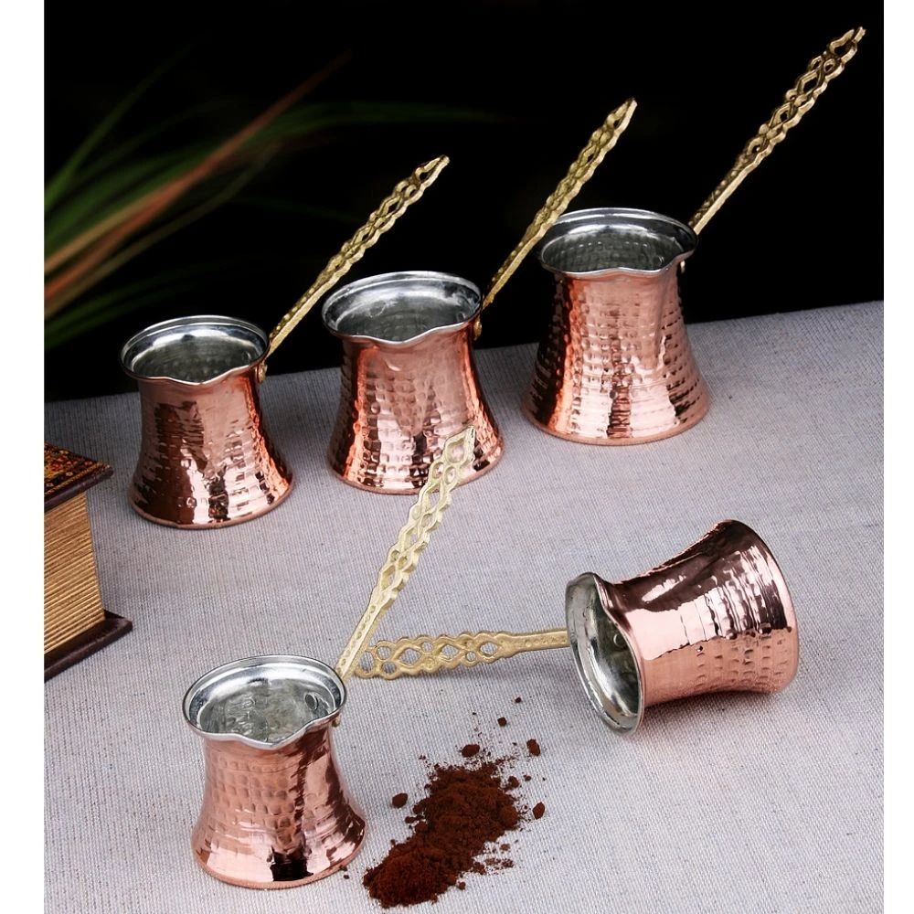 

5 Sizes Coffee Pot Grinder Cup Hammered Copper Handmade Stainless Steel Vintage Turkish Coffee Maker Drinkware Moka Brik