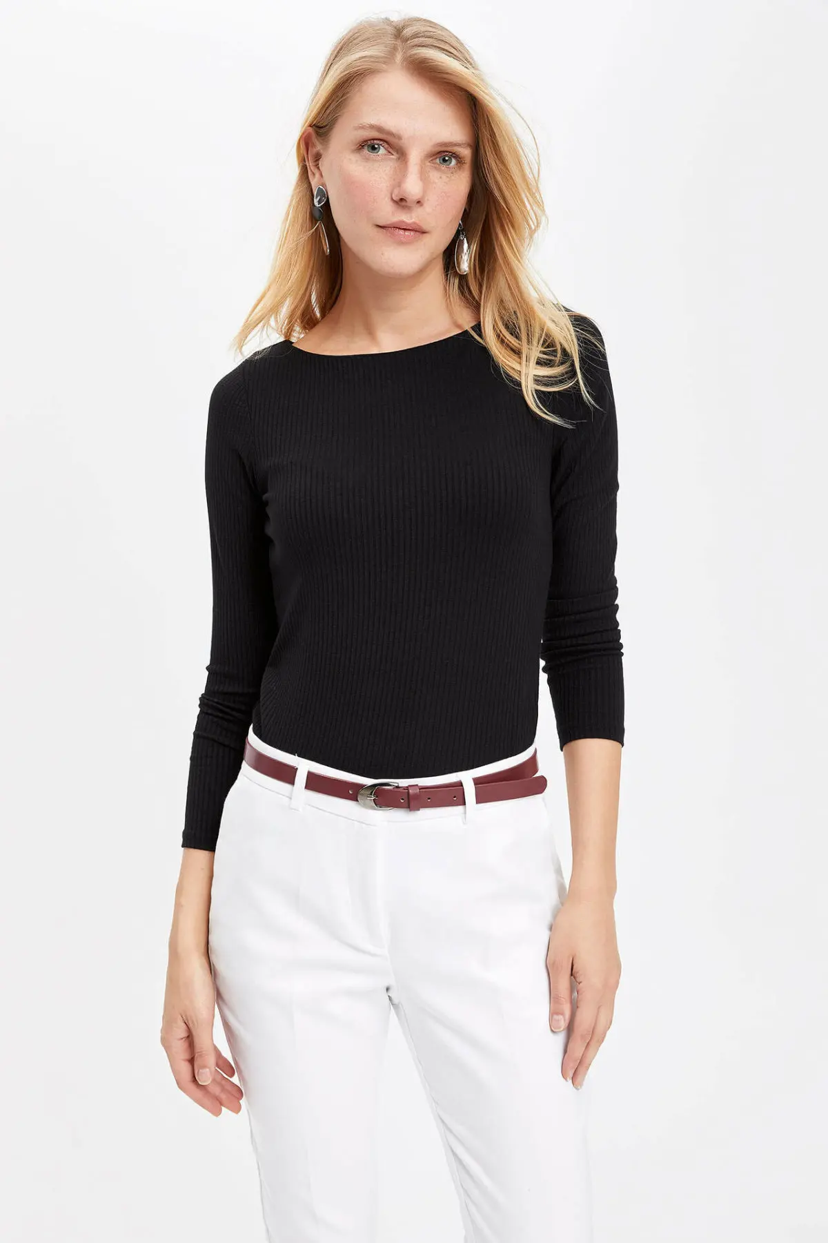 DeFacto Новая женская Повседневная Однотонная футболка с круглым вырезом и длинным