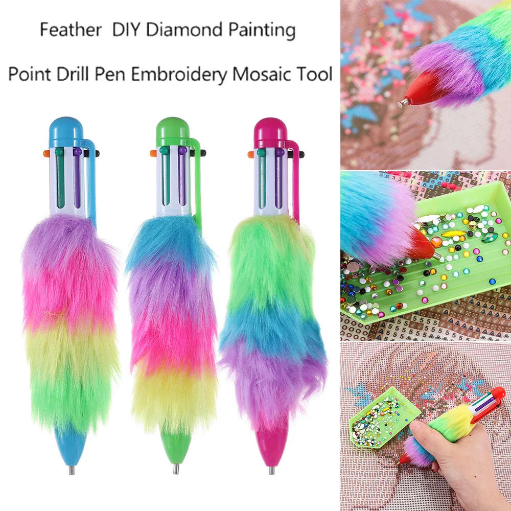 

Rainbow Color Feather Duster 5D Diamond Painting Point Drill Pen Embroidery Cross Stitch Tools Needle Arts Craft Accessories