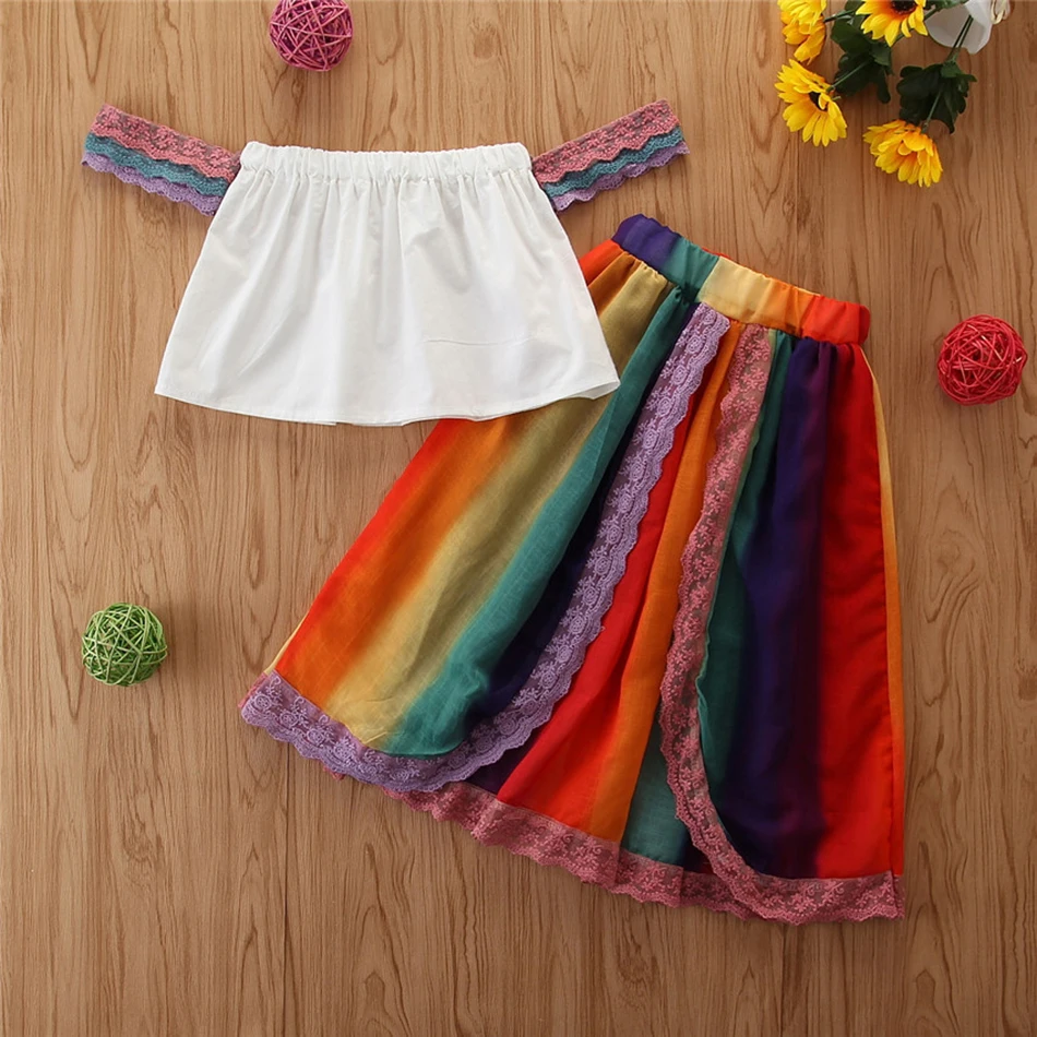 

2-6T Baby Girl Clothes Fashion Casual Short Shirt +Colorful Long Troures 2020 Summer Children's Outfits