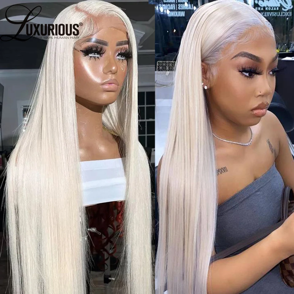 

13x4 Ash Blonde Straight Front Human Hair Wigs For Women Grey White Transparent HD Lace Frontal Wig Platunum Brazilian Remy Hair