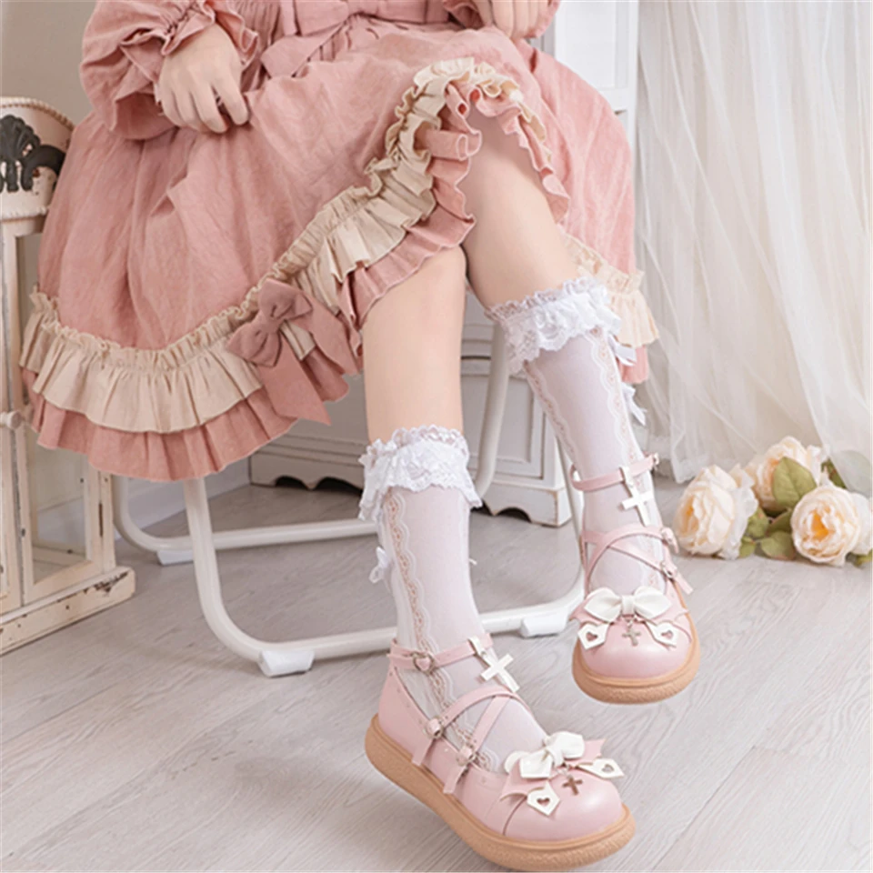

Women Lolita Mary Jeans Shoes Cross Buckle Thick Bottom Round Toe Vintage Student Girls JK Flats For Ladies Zapatillas Mujer