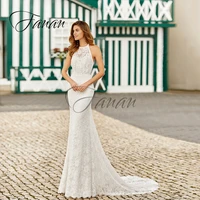 halter neck backless mermaid wedding dresses sleeveless sweep train lace classic bridal gown vestido de novia robe de mari%c3%a9e